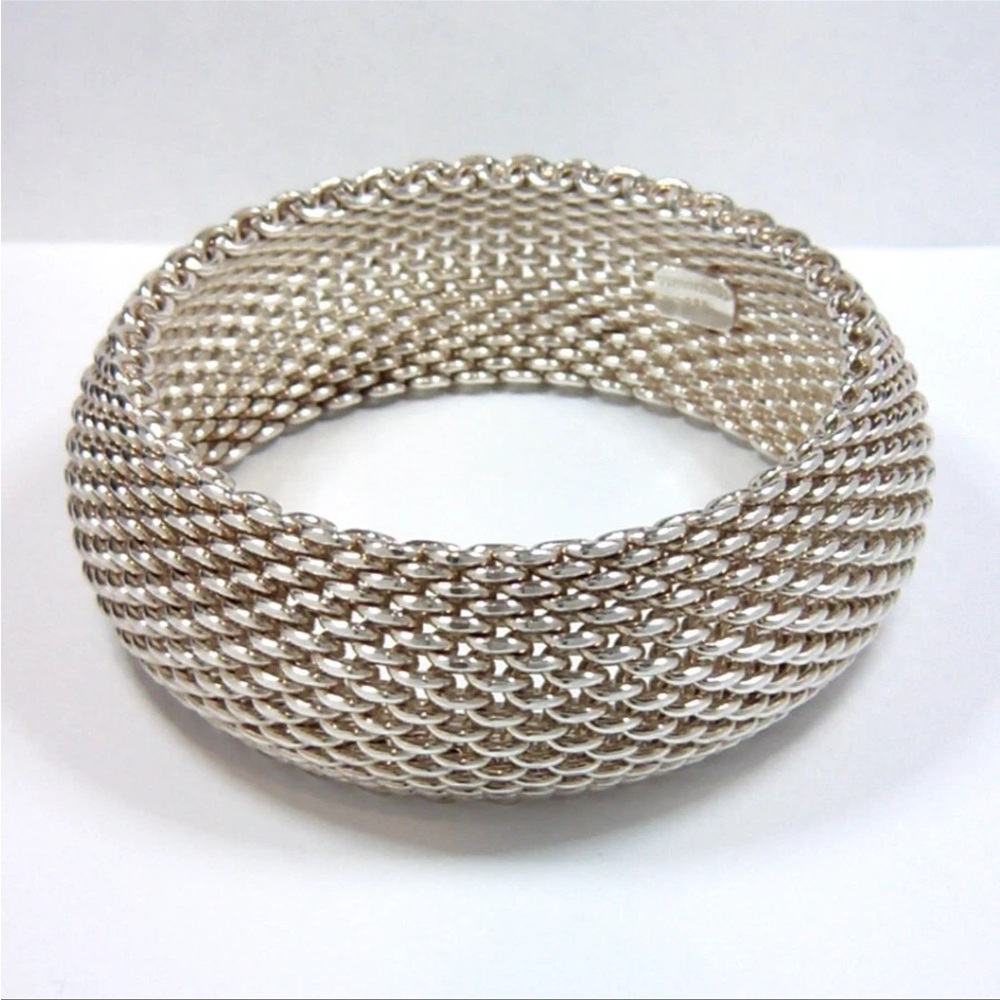 Authentic Tiffany & Co .925 Silver Somerset Mesh Bracelet Velvet Gift Box 59.5g - Picture 7 of 9